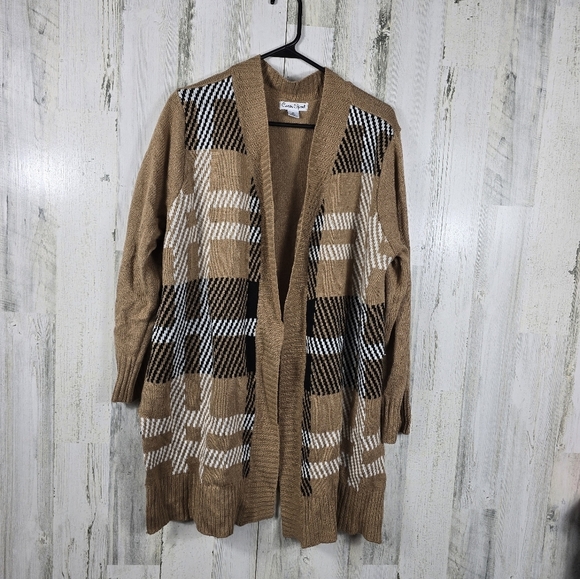3/$15 Caren sport dark tan cardigan with black and white women's plus size 2X - Picture 10 of 10
